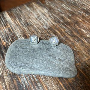 151. Avon Hexagon Shaped Silver Tone Rhinestone Earrings